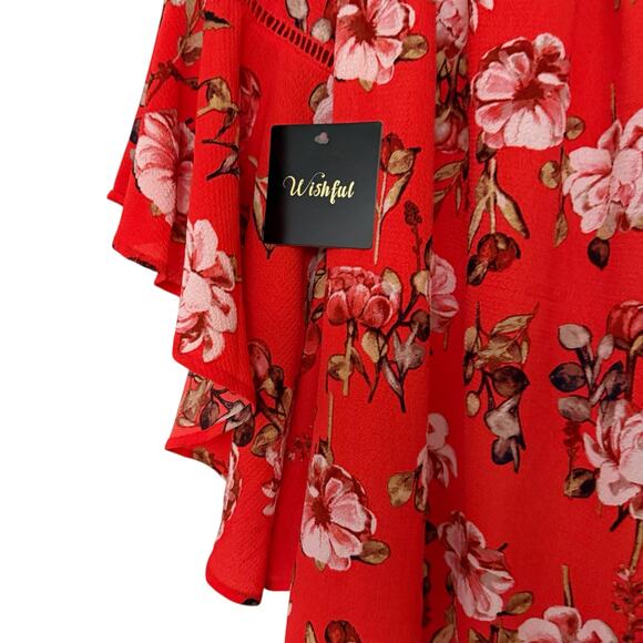 Wishful Orange Floral Cascade Bell Sleeve Boho Style Blouse Woman's Size Large - Picture 5 of 9